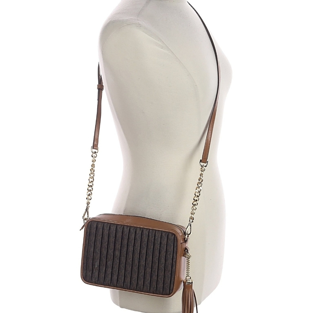 Brown Crossbody Camera Bag with Quilted Front